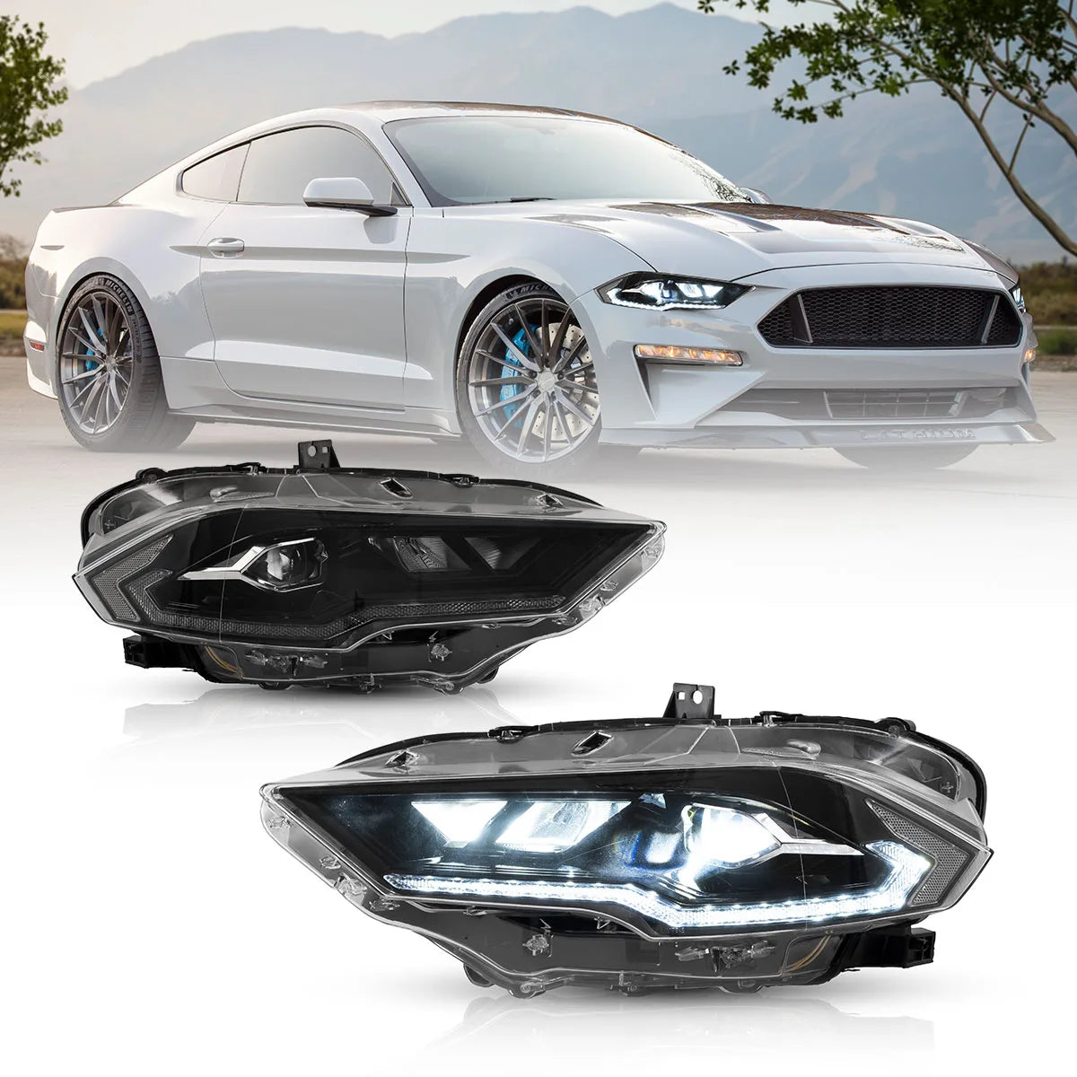 18-22 Ford Mustang sjätte generationen facelift VLAND (Ⅱ) LED dubbelljus projektor strålkastare svart