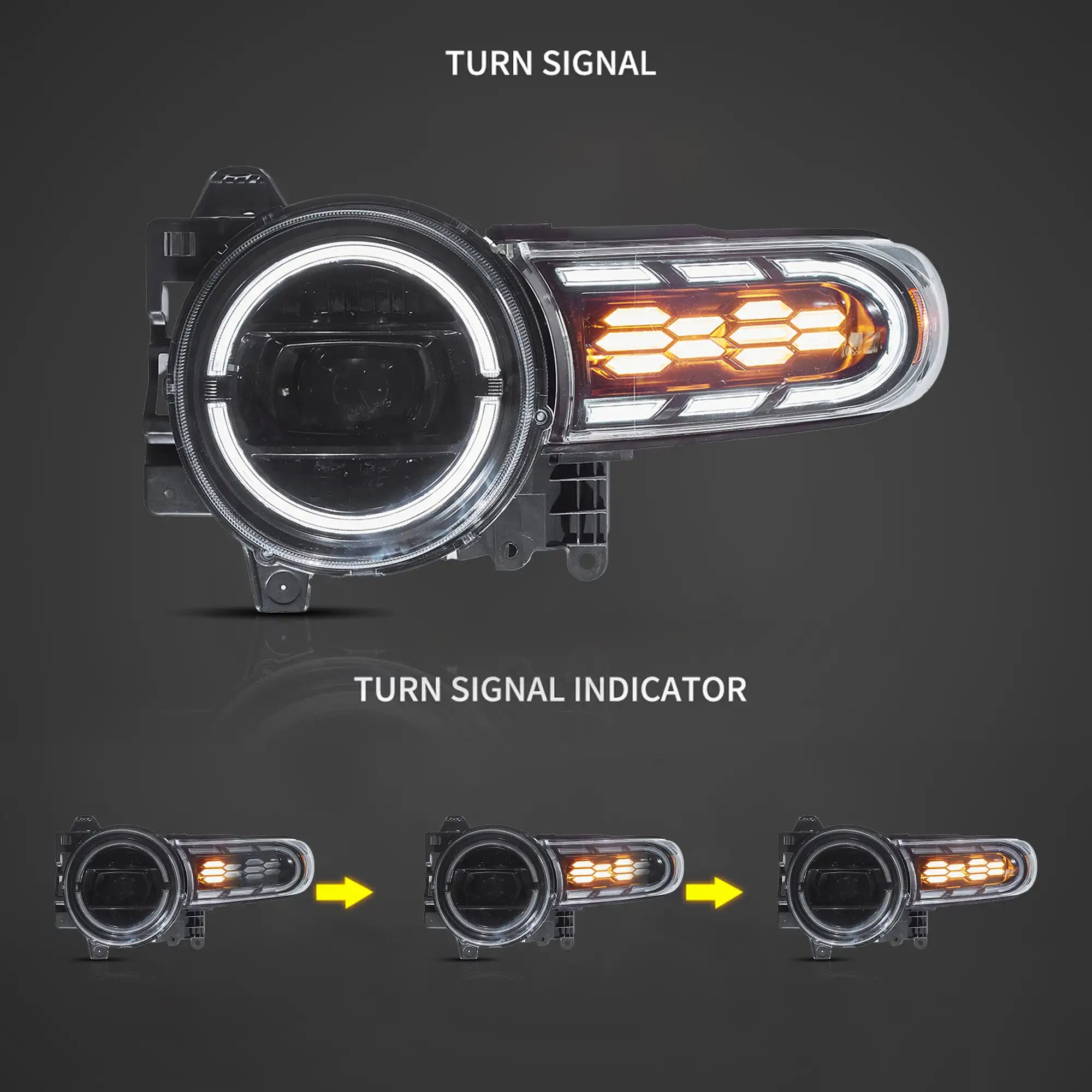 06-22 Toyota FJ Cruiser XJ10 Vland Full LED Dual Beam Projector Upgrade strålkastare med start-up animation - 2