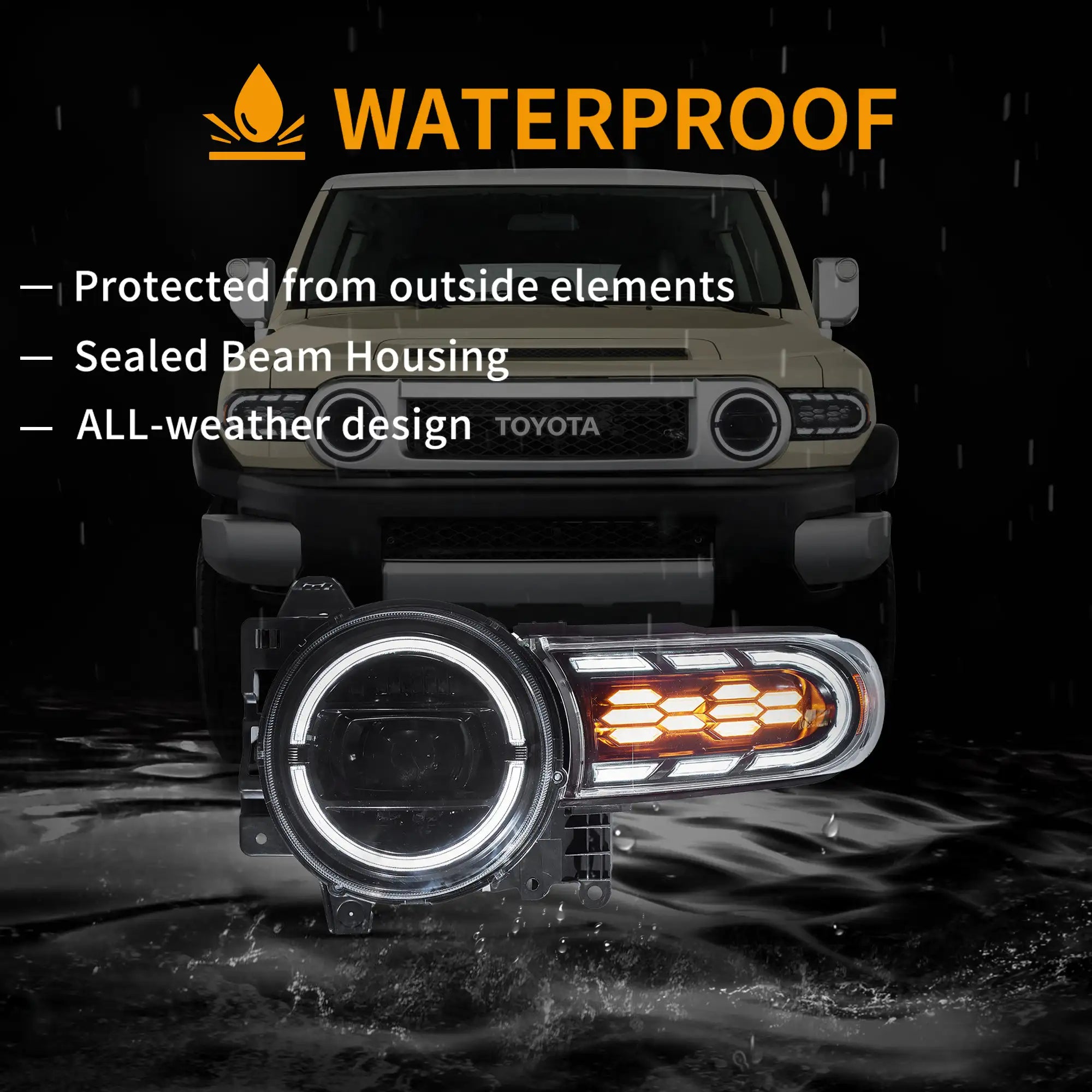 06-22 Toyota FJ Cruiser XJ10 Vland Full LED Dual Beam Projector Upgrade strålkastare med start-up animation - 8