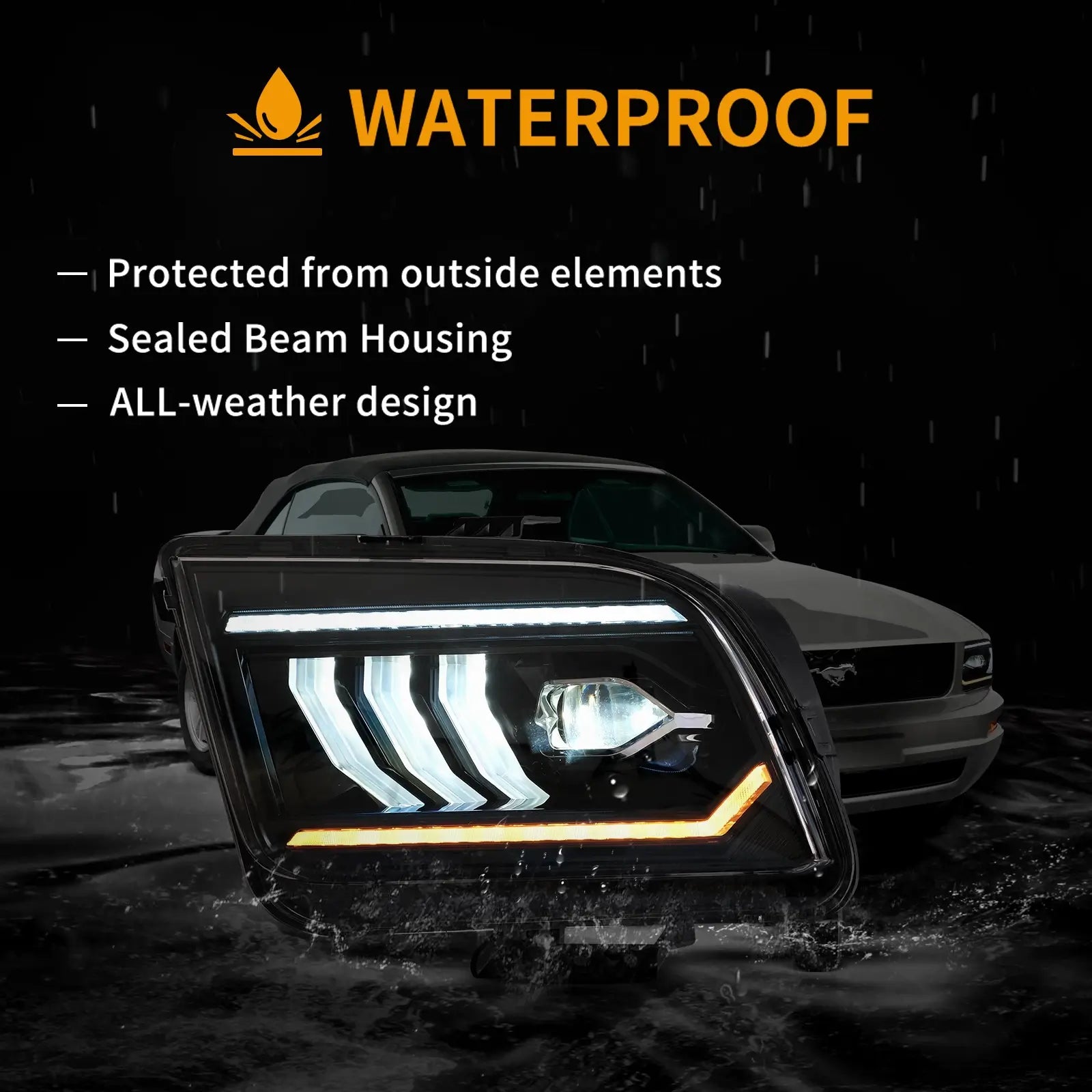 05-09 Ford Mustang 5th Gen (S-197 I) Pre-Facelift Vland LED Dual Beam Projector strålkastare Black - 12