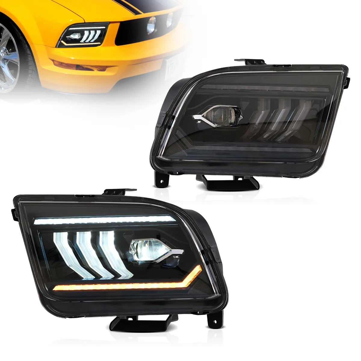 05-09 Ford Mustang 5th Gen (S-197 I) Pre-Facelift Vland LED Dual Beam Projector strålkastare Black