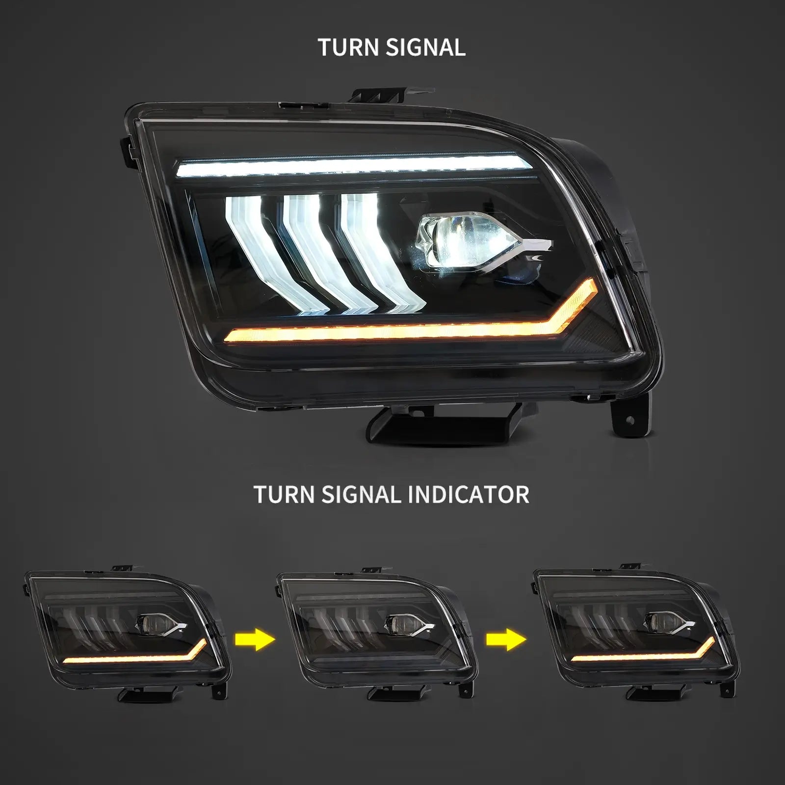 05-09 Ford Mustang 5th Gen (S-197 I) Pre-Facelift Vland LED Dual Beam Projector strålkastare Black - 3