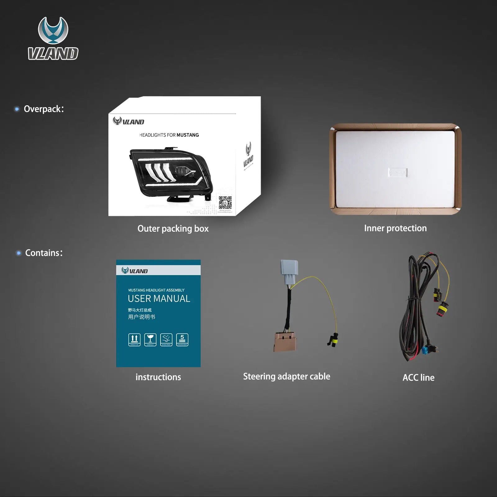 05-09 Ford Mustang 5th Gen (S-197 I) Pre-Facelift Vland LED Dual Beam Projector strålkastare Black - 14
