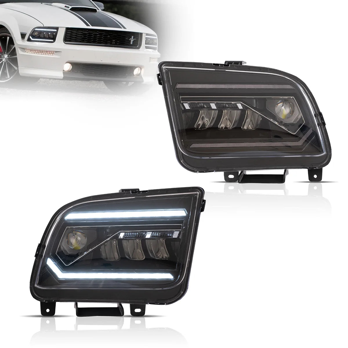05-09 Ford Mustang 5th Gen (S-197 I) Pre-Facelift Vland I LED Dual Beam Projector med Reflector strålkastare Chrome