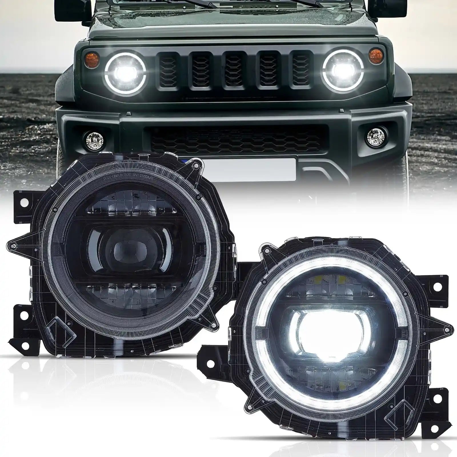 19-23 Suzuki Jimny Vland Full LED Dual Beam Projector Upgrade strålkastare med Start-up animation