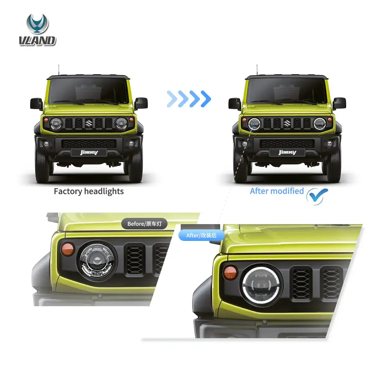 19-23 Suzuki Jimny Vland Full LED Dual Beam Projector Upgrade strålkastare med Start-up animation - 5