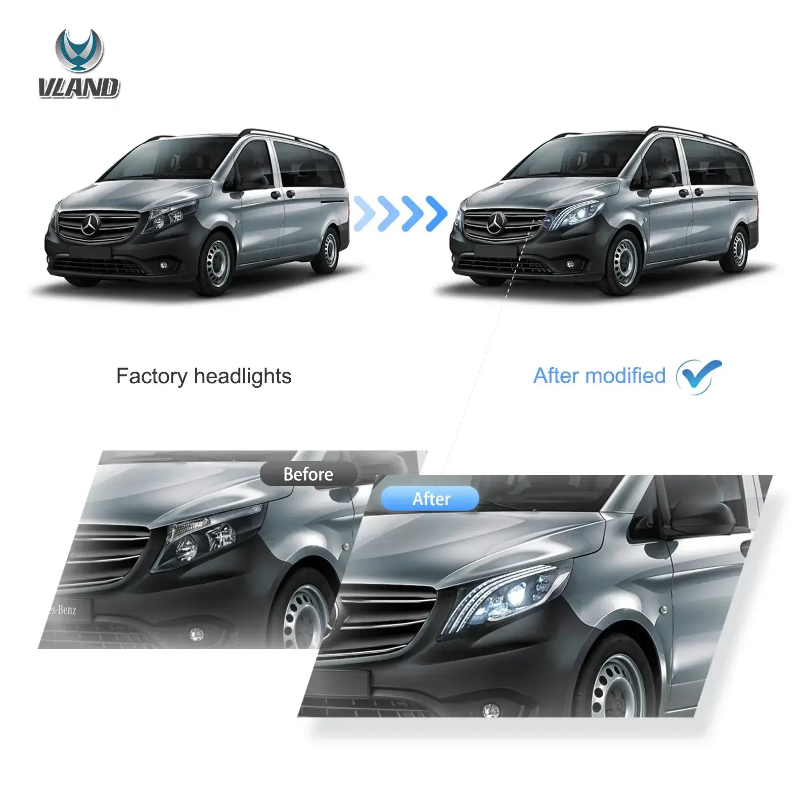 16-23 Mercedes Benz Metris / Vito 3th Gen (W447) Vland LED Matrix strålkastare Black [E-mark] - 5