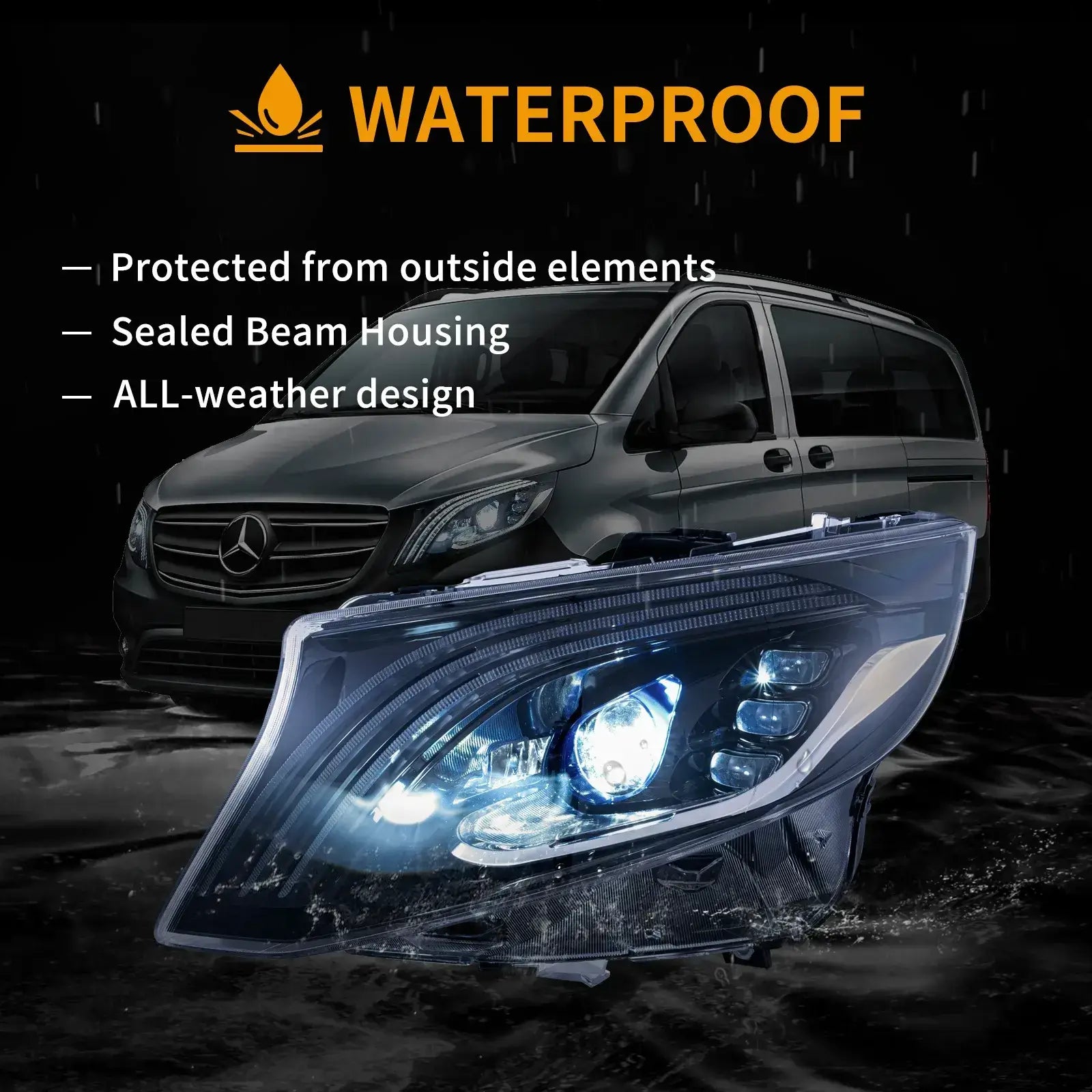 16-23 Mercedes Benz Metris / Vito 3th Gen (W447) Vland LED Matrix strålkastare Black [E-mark] - 6