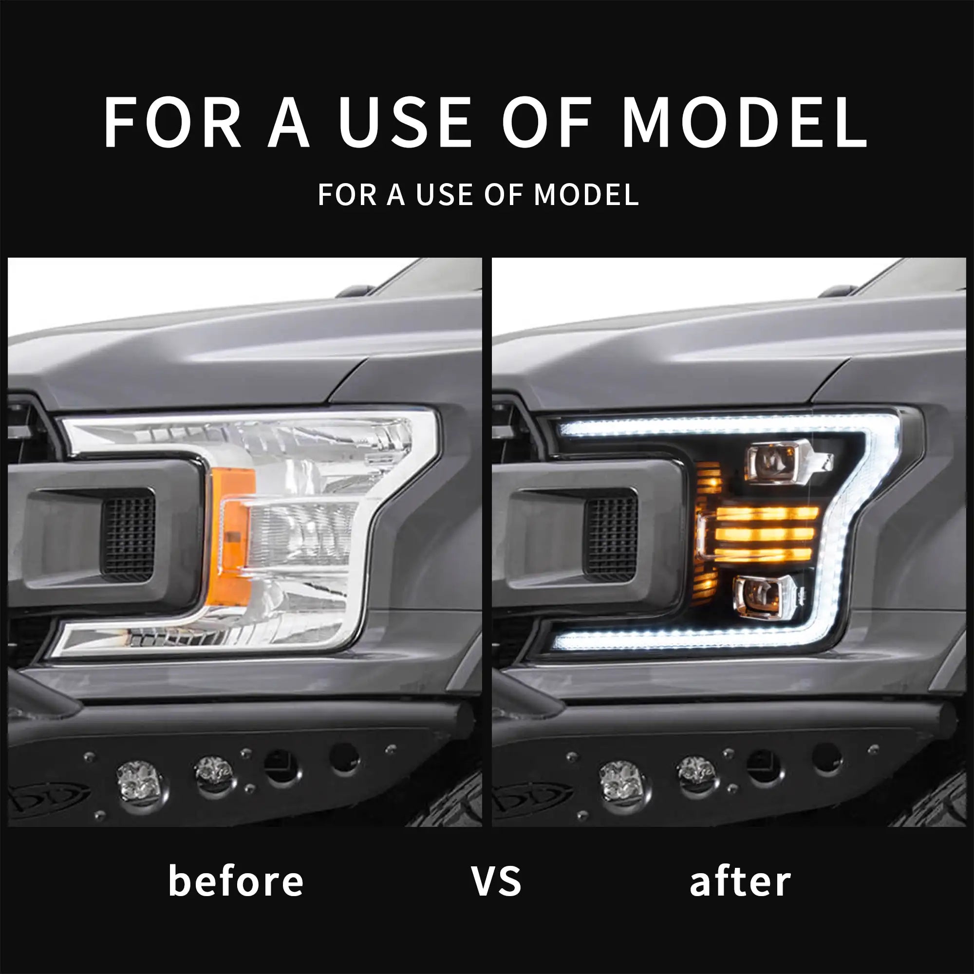 18-20 Ford F150 13th Gen Facelifted Vland (Ⅱ) LED Dual Beam Projector strålkastare Black - 5