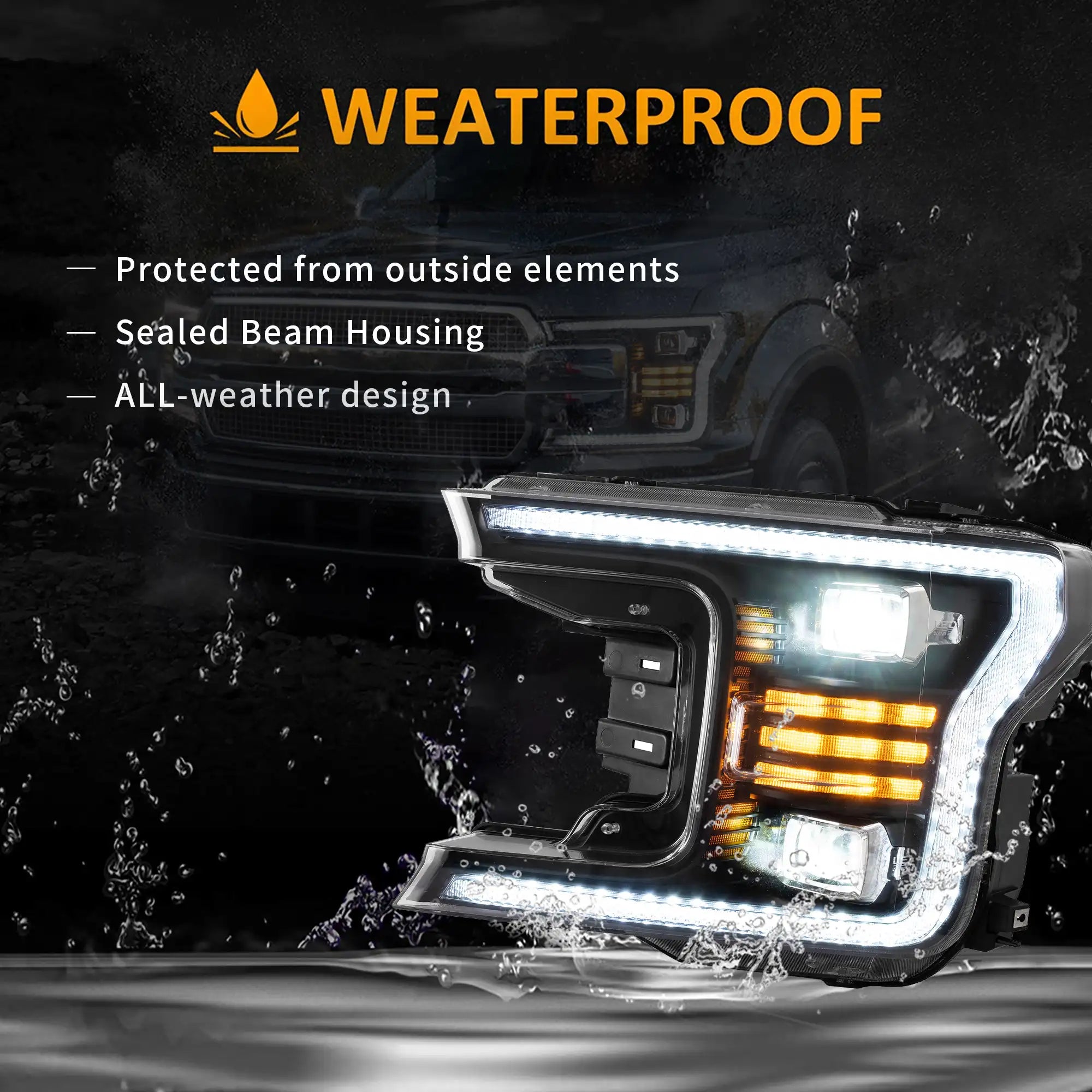 18-20 Ford F150 13th Gen Facelifted Vland (Ⅱ) LED Dual Beam Projector strålkastare Black - 11