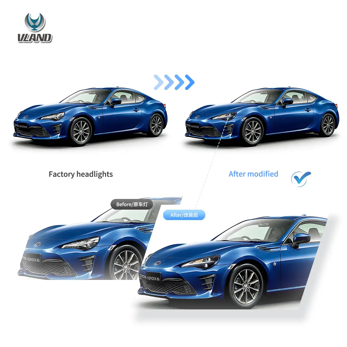 12–21 Toyota 86/GT86, Subaru Brz, Scion Frs Vland Upgrade Full LED Dual Beam Projector strålkastare - 6