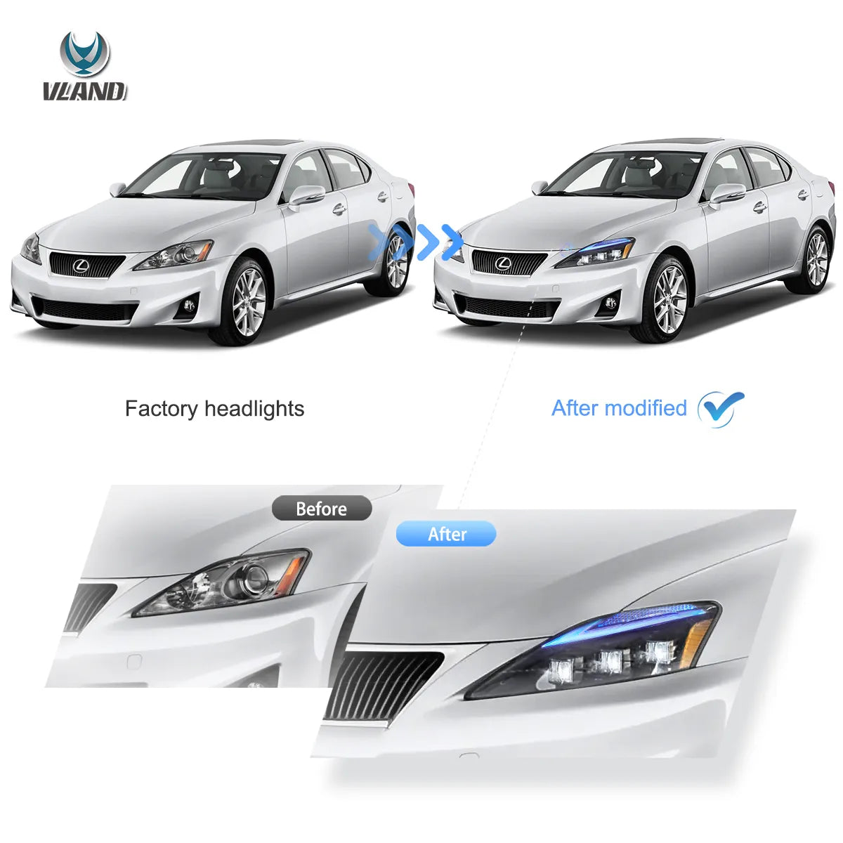 06-12 Lexus IS250/IS250C/IS350/IS220d & 08-14 ISF(XE20) Vland Matrix Projector strålkastare med Blue DRL - 8
