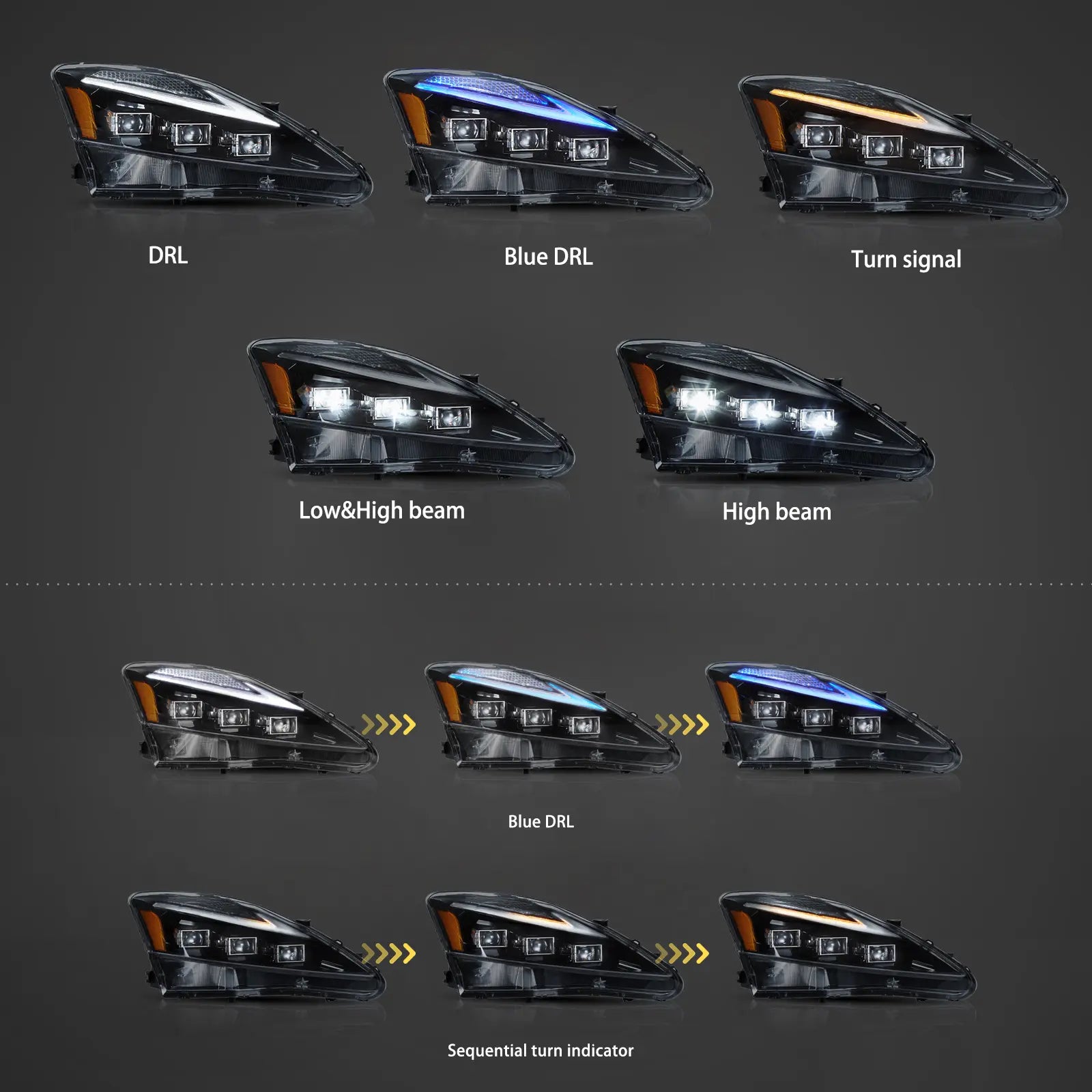 06-12 Lexus IS250/IS250C/IS350/IS220d & 08-14 ISF(XE20) Vland Matrix Projector strålkastare med Blue DRL - 3