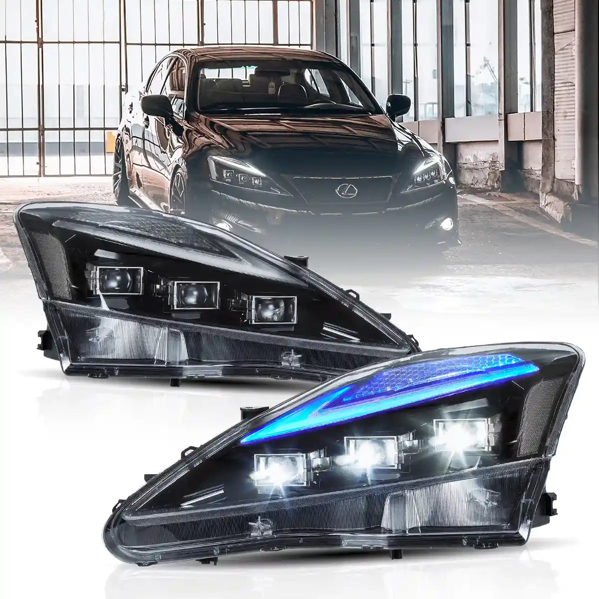 06-12 Lexus IS250/IS250C/IS350/IS220d & 08-14 ISF(XE20) Vland Matrix Projector strålkastare med Blue DRL - 2