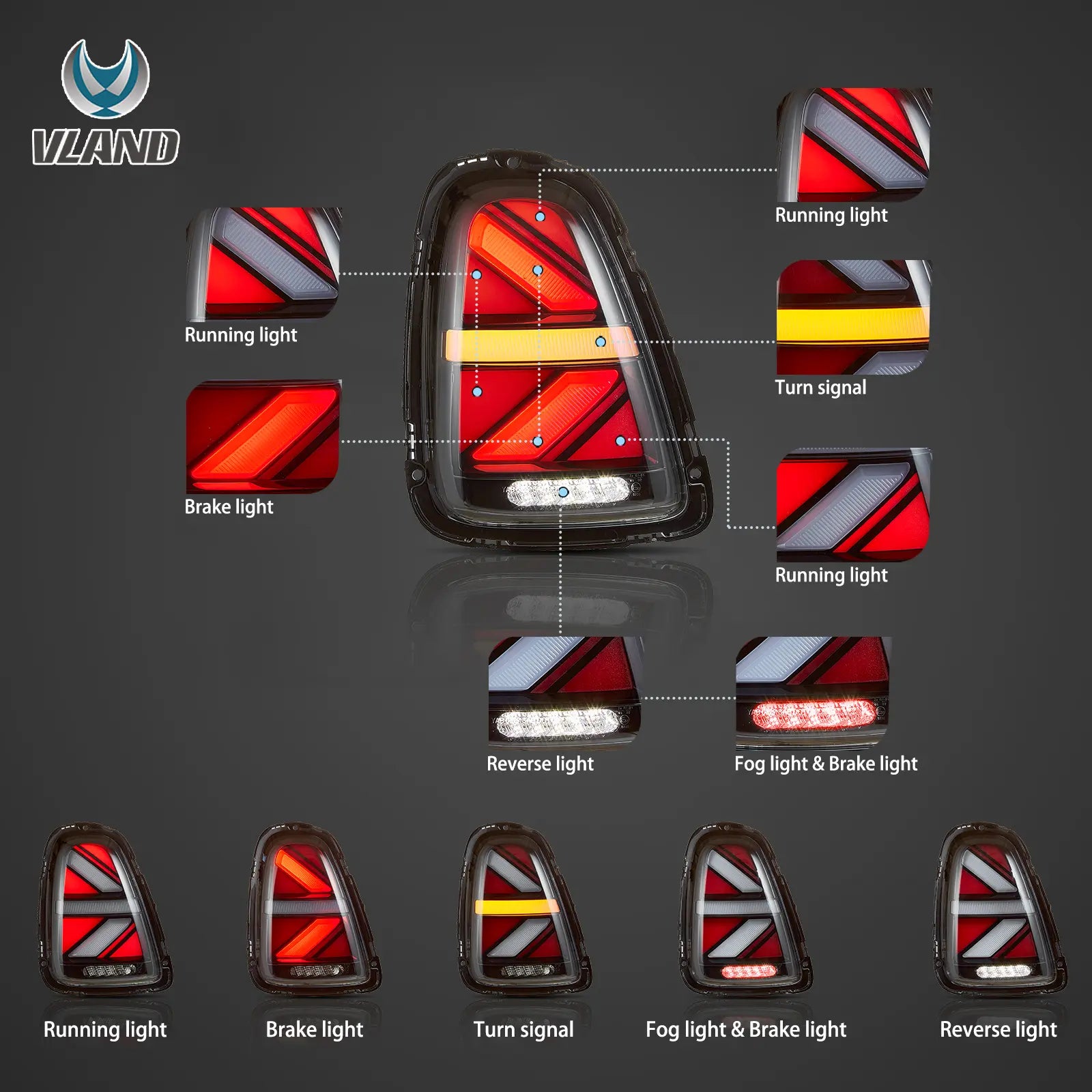 07-13 Mini Cooper (R56 R57 R58 R59) Vland II LED bakljus med Amber sekventiell blinkers [E-mark] - 2