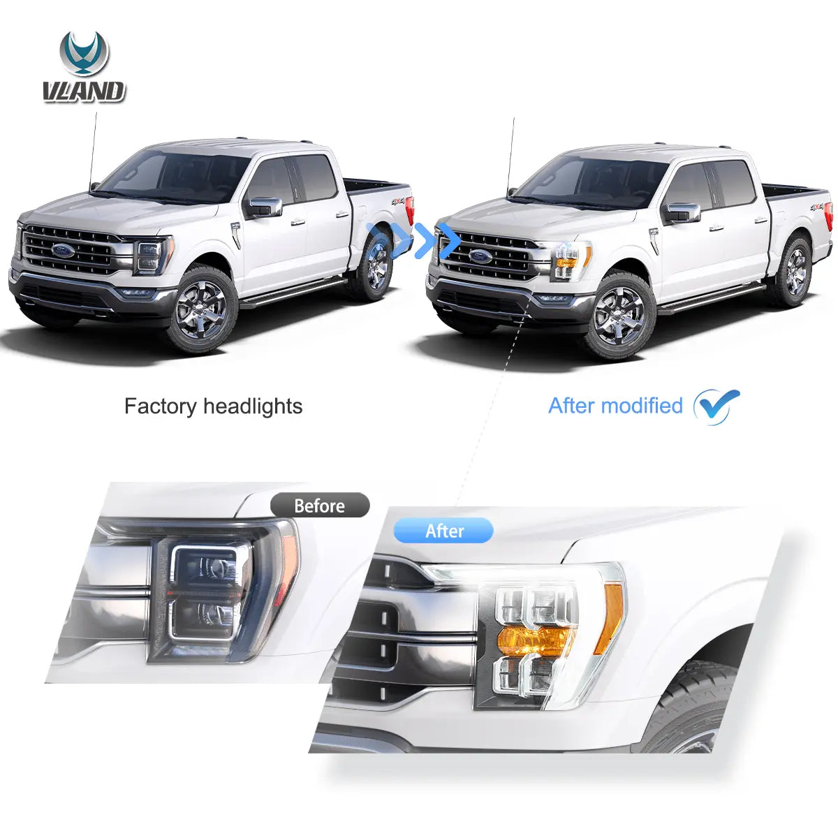 21-23 Ford F150 14th Gen Vland LED Reflection Bowl strålkastare Chrome - 6