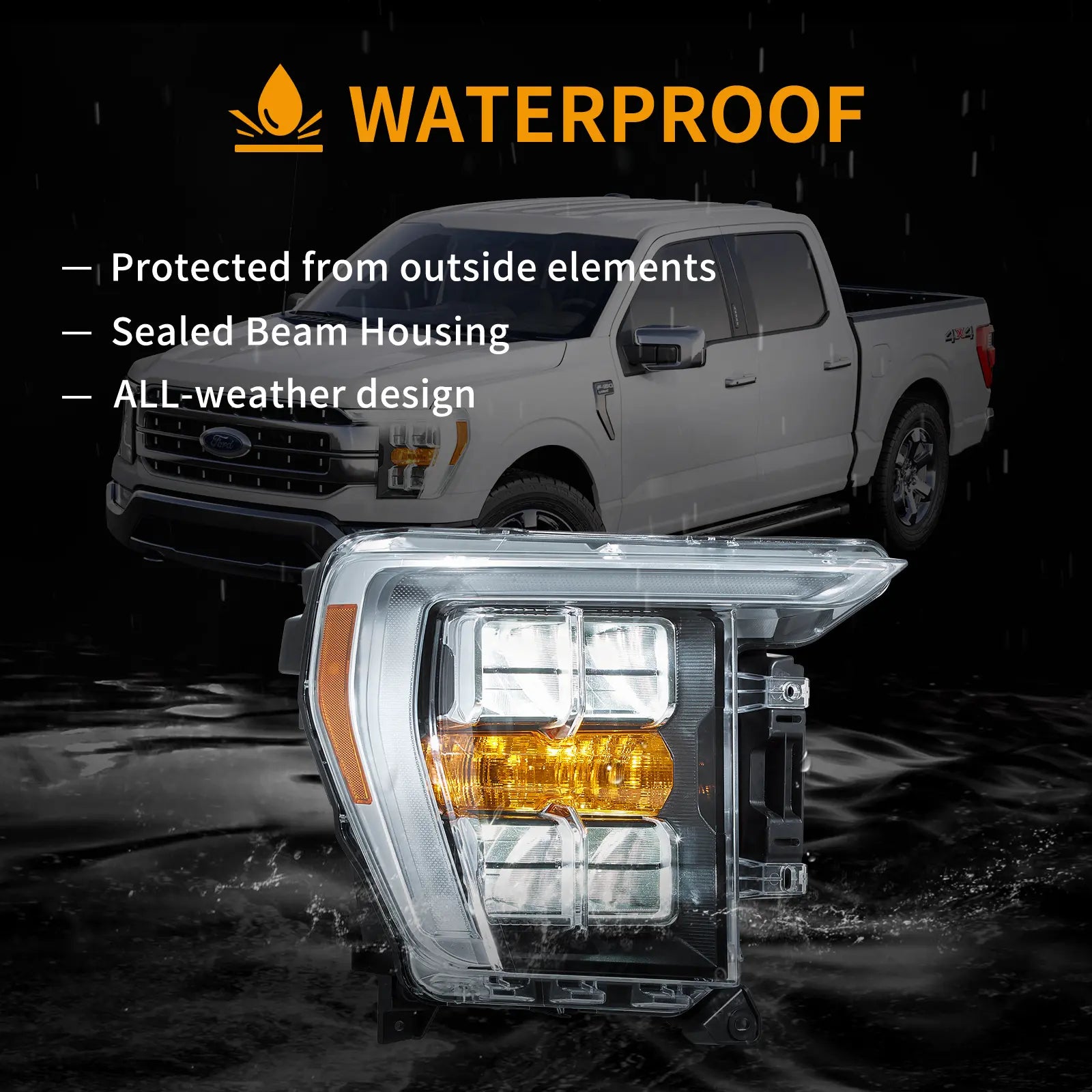 21-23 Ford F150 14th Gen Vland LED Reflection Bowl strålkastare Chrome - 10