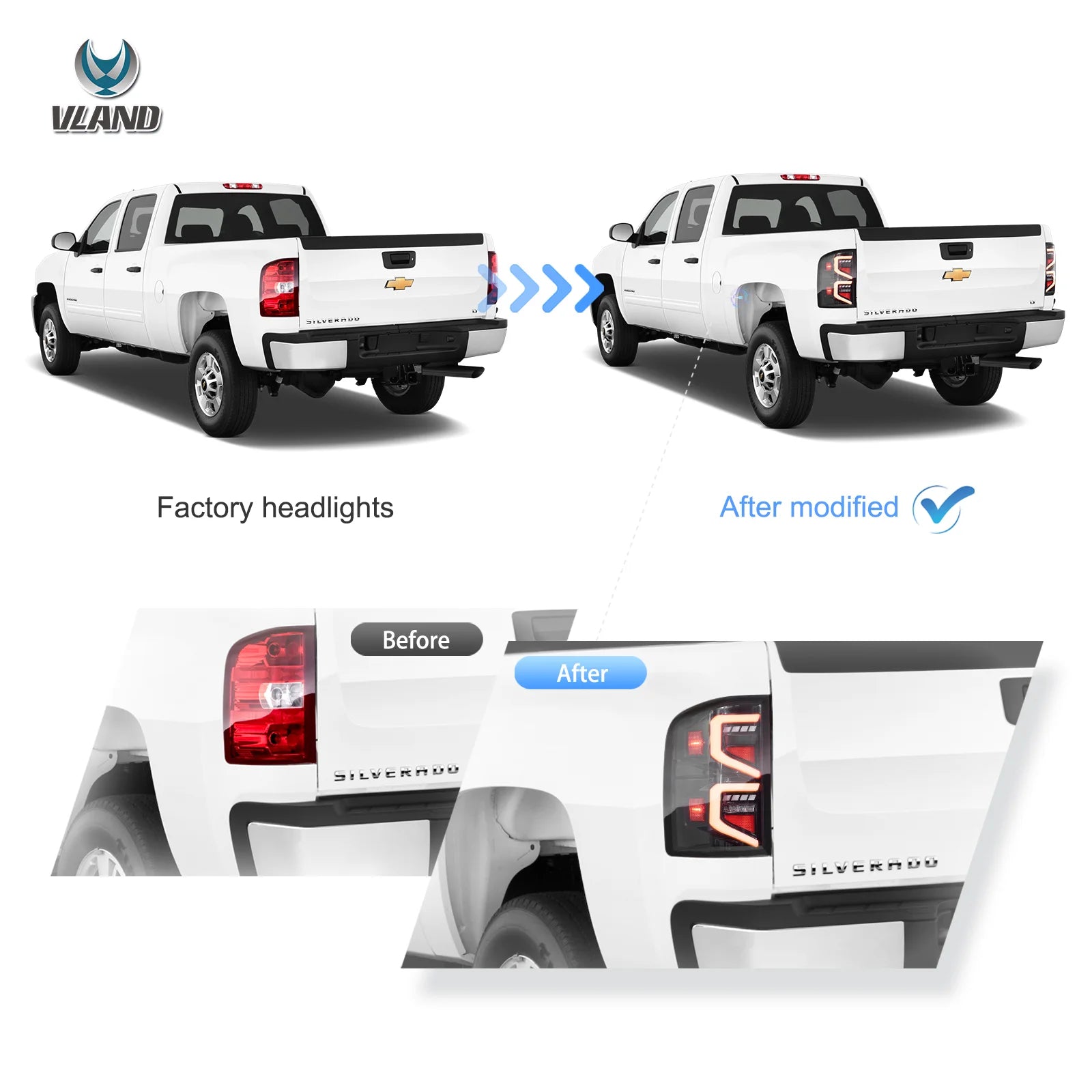 07-13 Chevrolet Silverado 1500 2500HD 3500HD 07-14 Sierra (Denali) 3500HD Dually Vland LED bakljus med Dynamic Welcome Lighting Clear - 6