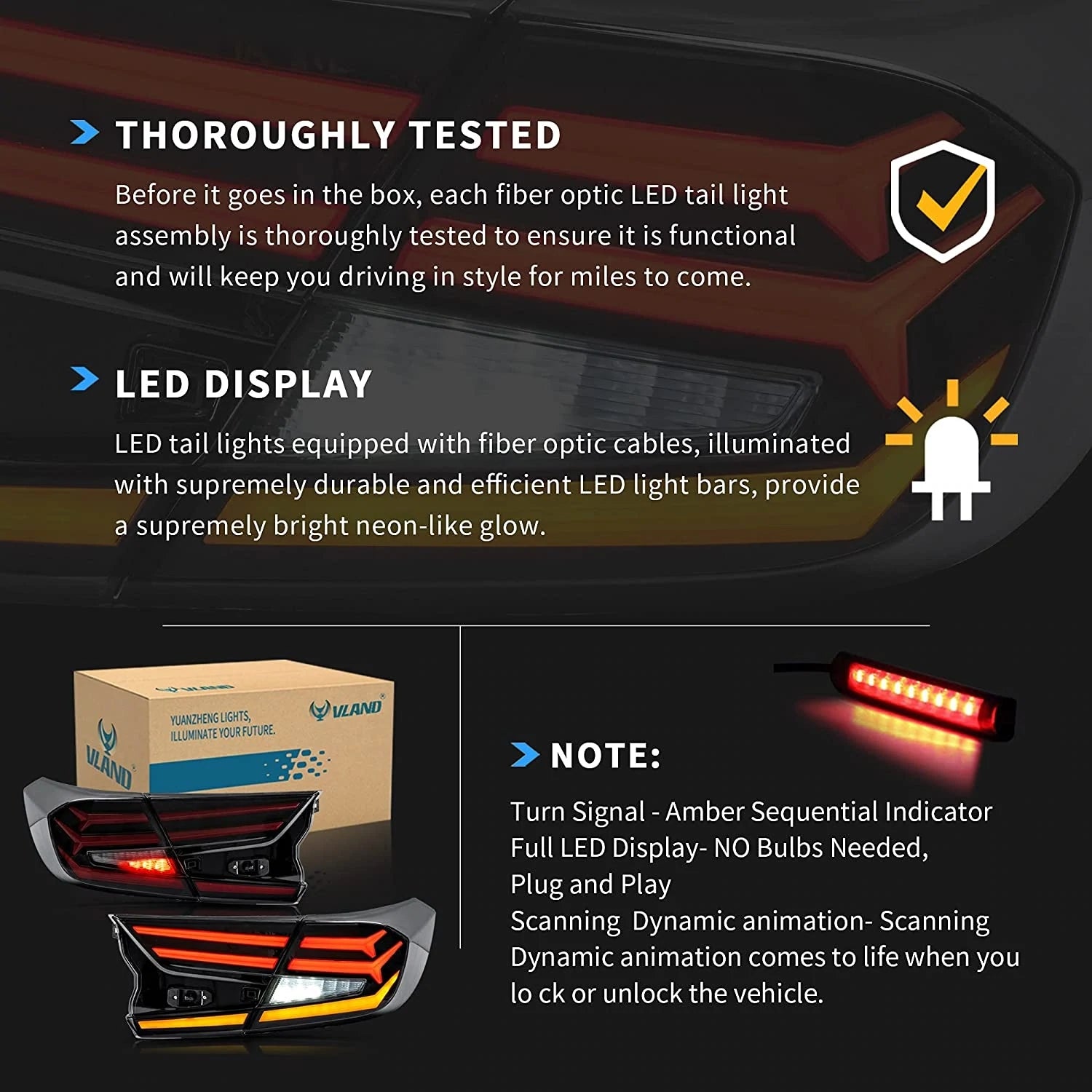VLAND Carlamp Full LED bakljus för 10th Gen Honda Accord 2018-2021 - 8