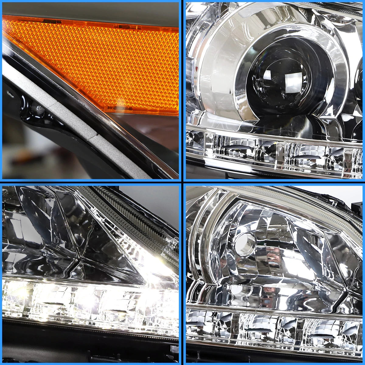 VLAND Carlamp Projector strålkastare för Lexus ES350 2010-2012 (Low Beam Projector. Hight Beam Reflector. Chrome and Black Housing Edition) - 4