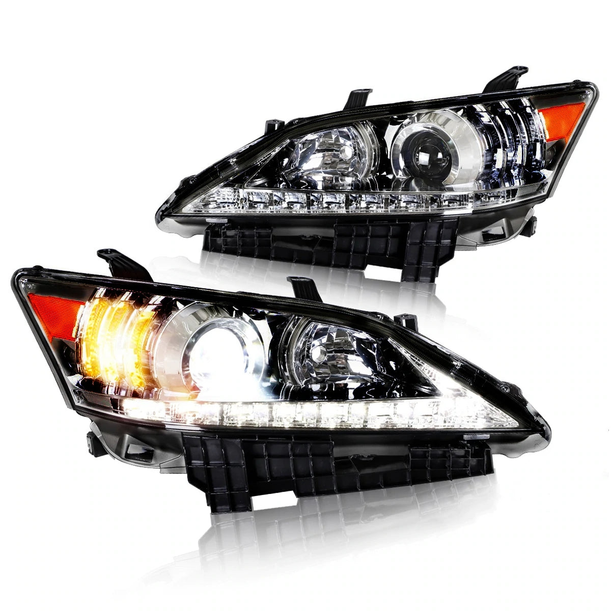 VLAND Carlamp Projector strålkastare för Lexus ES350 2010-2012 (Low Beam Projector. Hight Beam Reflector. Chrome and Black Housing Edition) - 2
