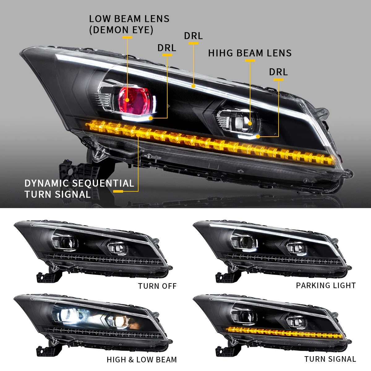 VLAND Carlamp Dual Beam strålkastare för Honda Accord 2008-2012 - 4