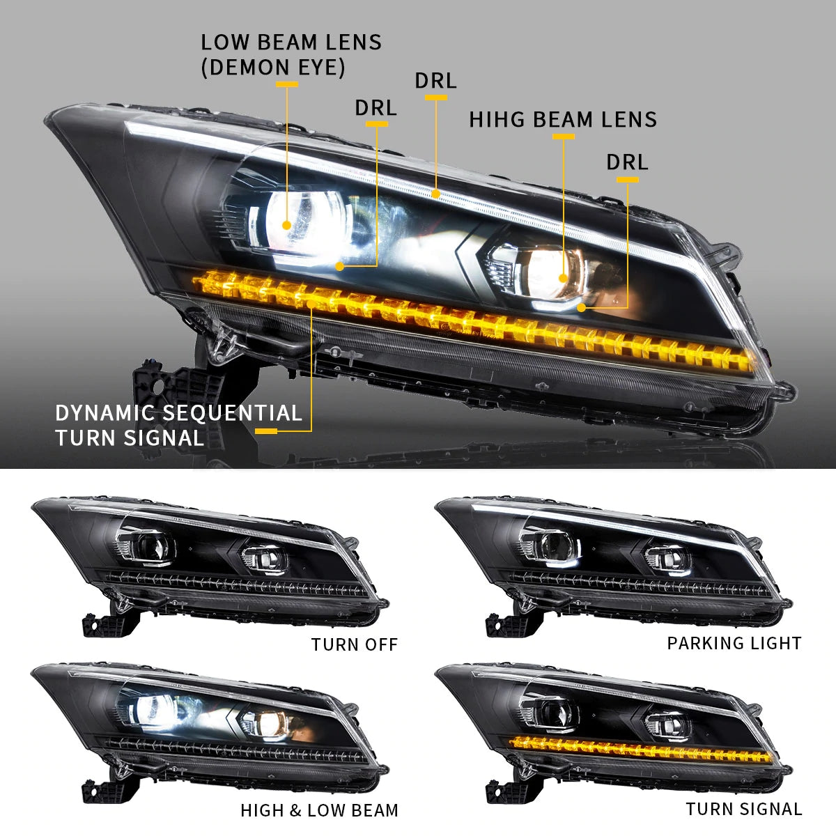 VLAND Carlamp Dual Beam strålkastare för Honda Accord 2008-2012 - 3