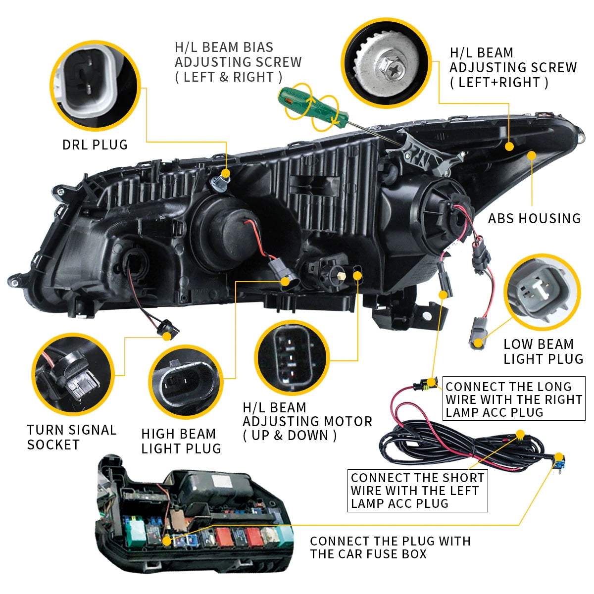 VLAND Carlamp Dual Beam strålkastare för Honda Accord 2008-2012 - 7