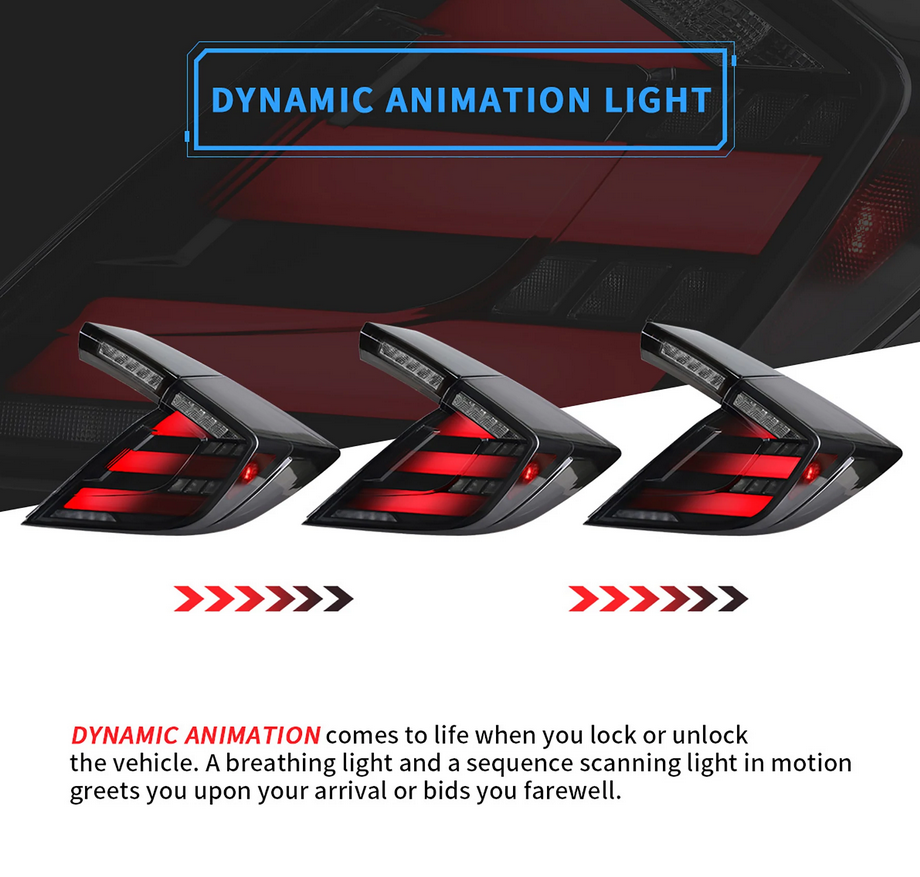 16-21 Honda Civic 10th Gen Hatchback and Type R Vland LED bakljus [E-mark] med Amber Turn Signal - 5