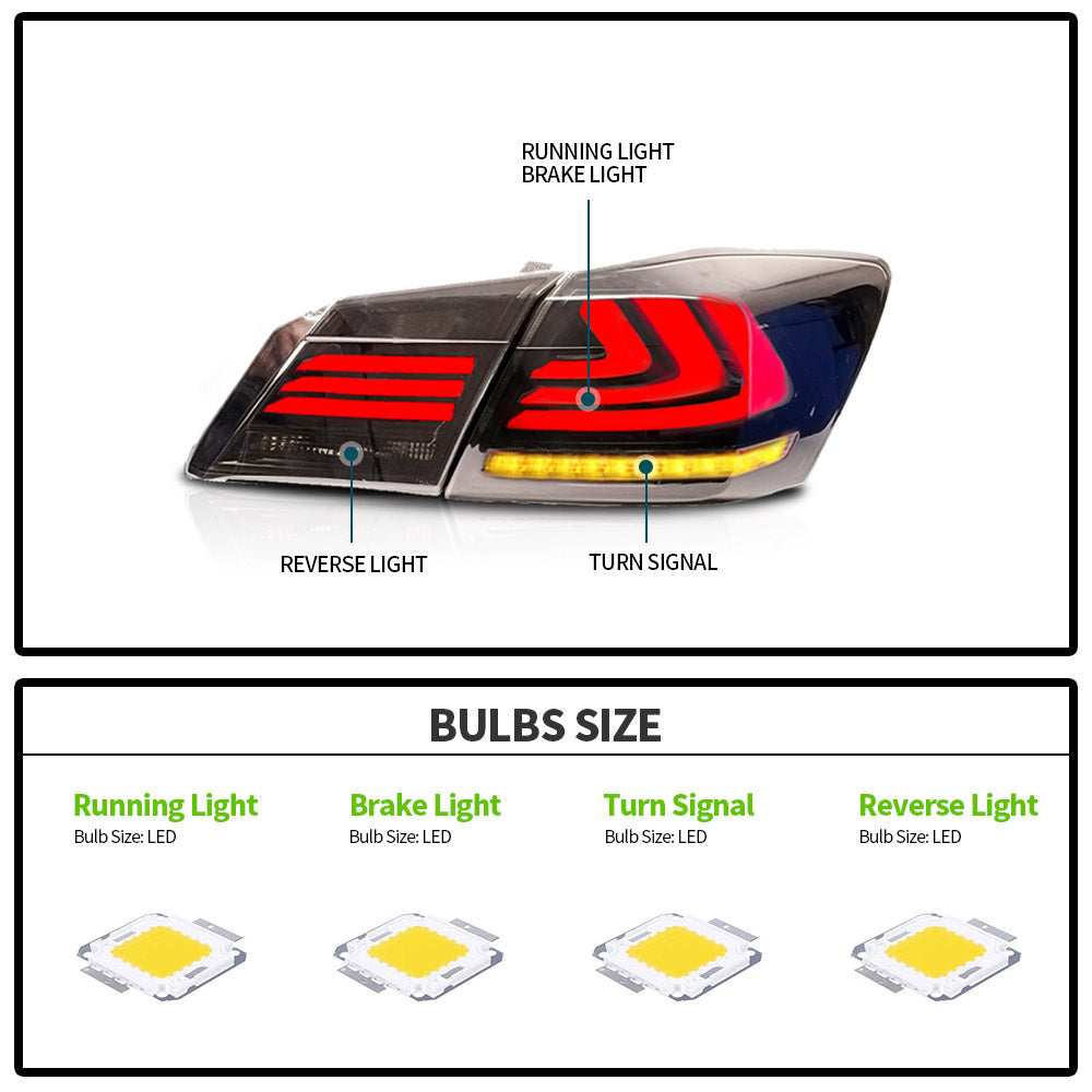 VLAND Full LED Sequential bakljus för Honda Accord 2013-2015 ABS PMMA GLASS Material - 6