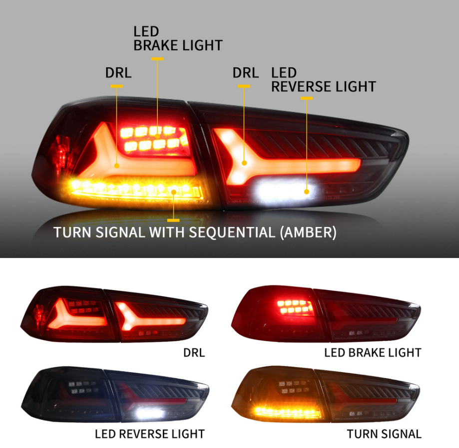 VLAND LED bakljus för Mitsubishi Lancer EVO X 2008-2018 med sekventiell blinkers - 6