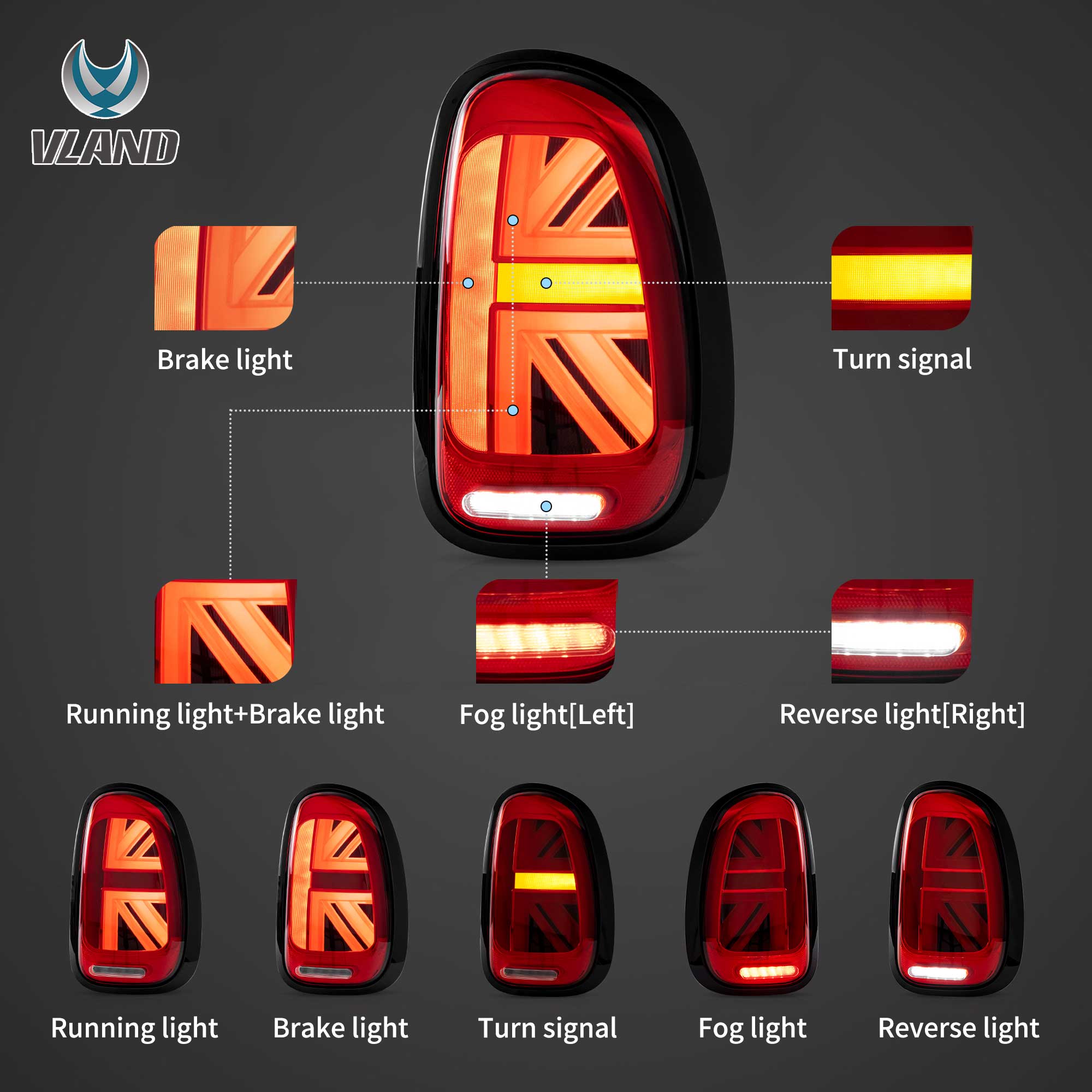 10-16 Mini Cooper Countryman R60 Vland LED bakljus med Dynamic Welcome Lighting [E-mark] - 5