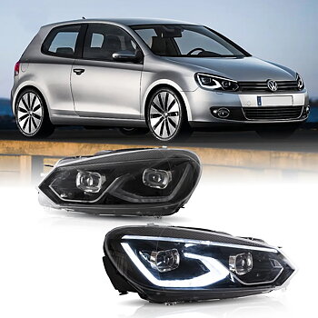 08-14 VW Golf Mk6 Vland LED Dual Beam Projector Aftermarket strålkastare Black[E-mark]