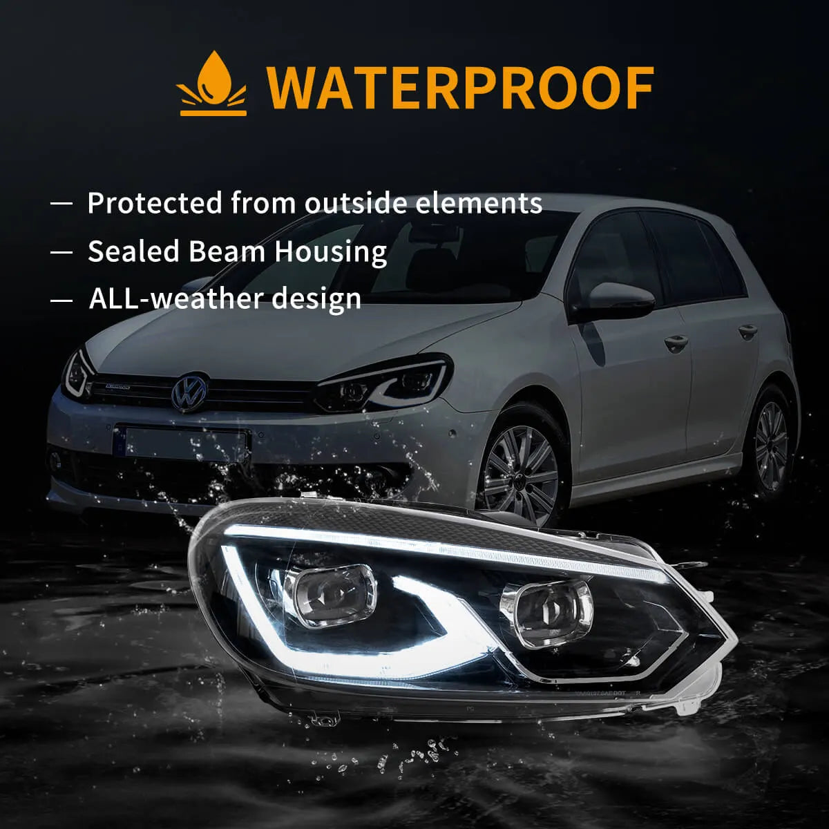 08-14 VW Golf Mk6 Vland LED Dual Beam Projector Aftermarket strålkastare Black[E-mark] - 9