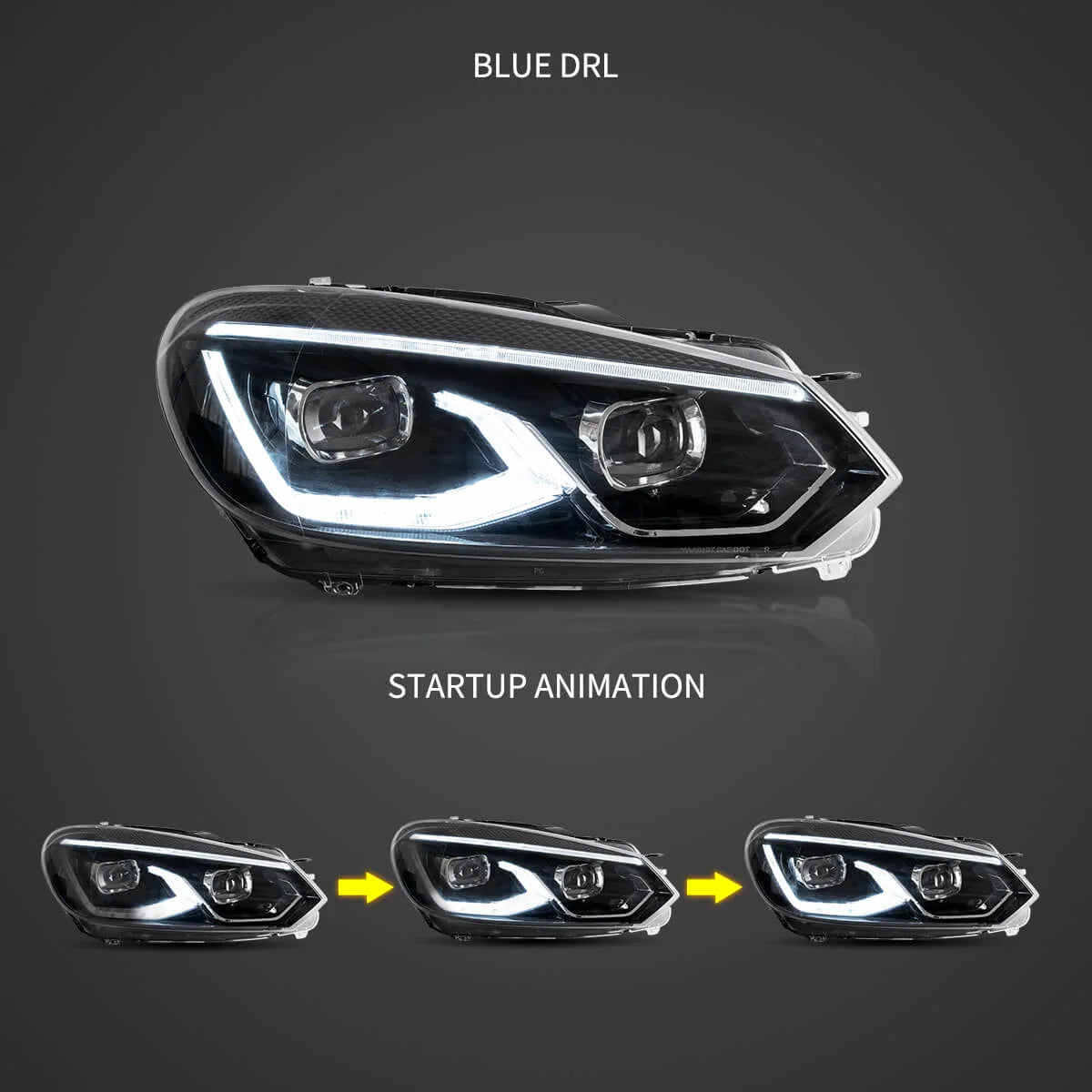 08-14 VW Golf Mk6 Vland LED Dual Beam Projector Aftermarket strålkastare Black[E-mark] - 4
