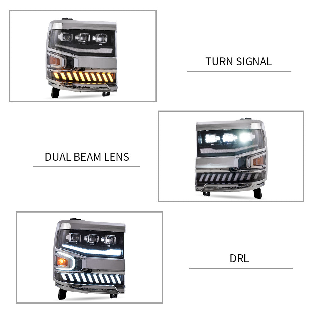 VLAND Carlamp Full LED Projector strålkastare för Chevrolet Silverado 1500 2016-2018 med LED lens dual beam - 8