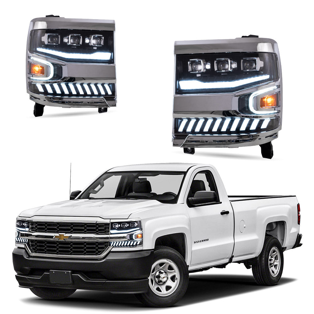 VLAND Carlamp Full LED Projector strålkastare för Chevrolet Silverado 1500 2016-2018 med LED lens dual beam