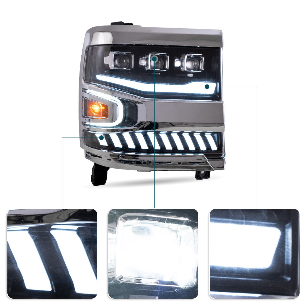 VLAND Carlamp Full LED Projector strålkastare för Chevrolet Silverado 1500 2016-2018 med LED lens dual beam - 9
