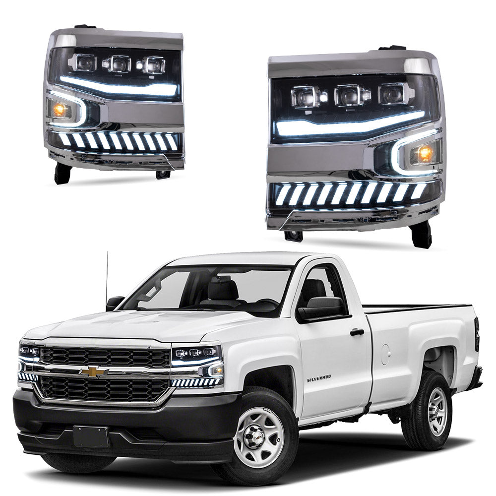 VLAND Carlamp Full LED Projector strålkastare för Chevrolet Silverado 1500 2016-2018 med LED lens dual beam - 12