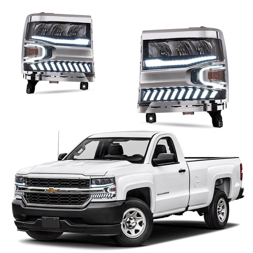 VLAND Carlamp Full LED strålkastare med Halo Light för Chevrolet Silverado 1500 2016-2018