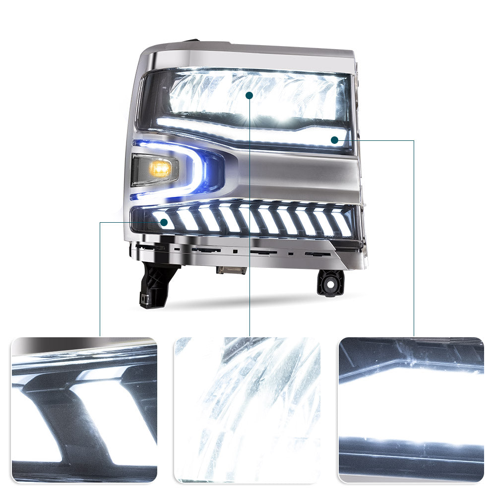 VLAND Carlamp Full LED strålkastare med Halo Light för Chevrolet Silverado 1500 2016-2018 - 8