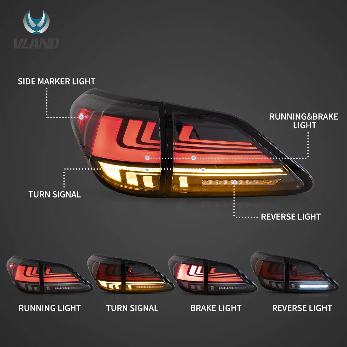 08-14 Lexus RX 350 400h 450h 450hL Vland LED bakljus - 9
