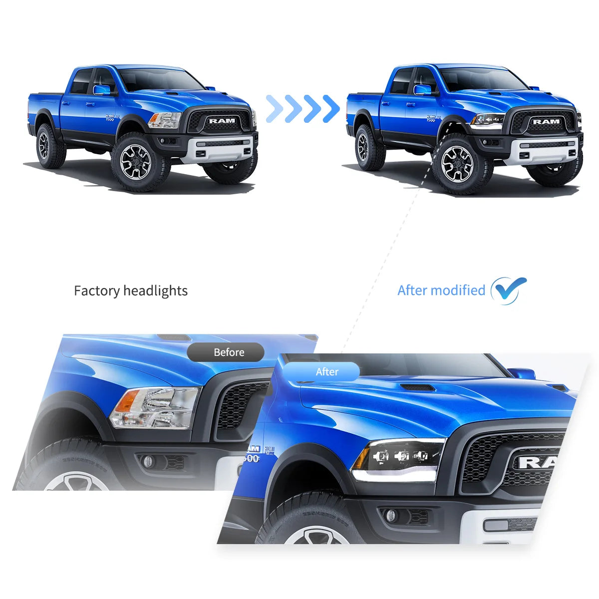09-18 Dodge Ram fjärde generationen 1500 2500 3500 VLAND LED Matrix projektor strålkastare svart [E-märkt] - 8