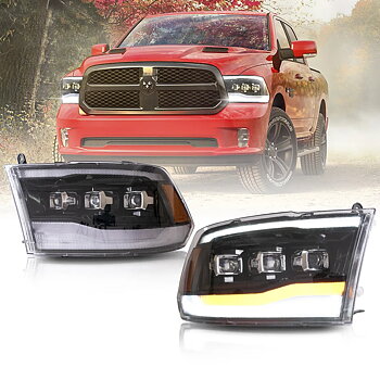 09-18 Dodge Ram fjärde generationen 1500 2500 3500 VLAND LED Matrix projektor strålkastare svart [E-märkt]