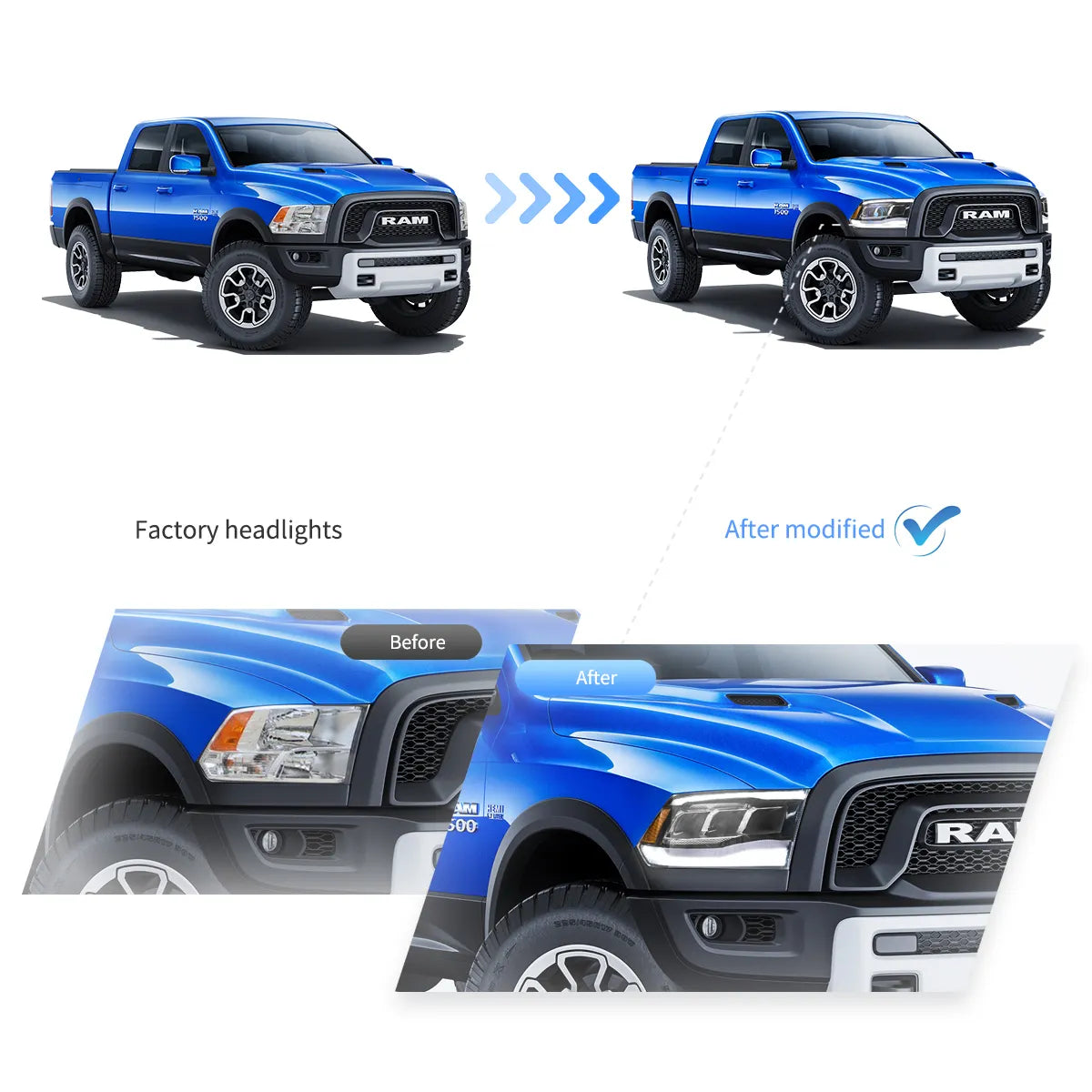 09-18 Dodge Ram fjärde generationen 1500 2500 3500 VLAND LED reflektorutförande strålkastare [E-märkt] - 7