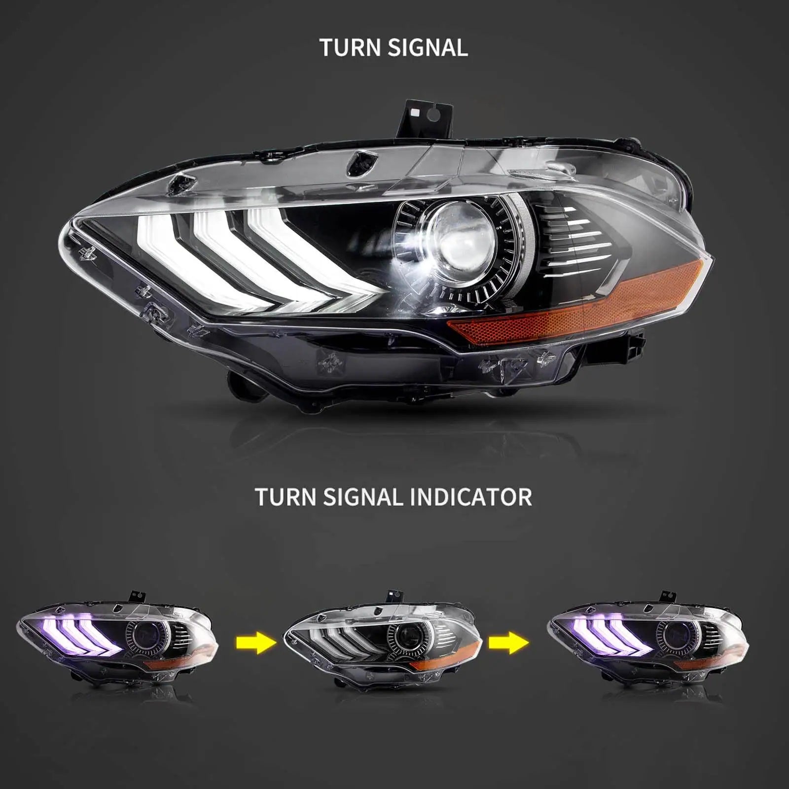 18-up Ford Mustang 6th Gen Vland LED Dual Beam Projector RGB strålkastare Black - 4