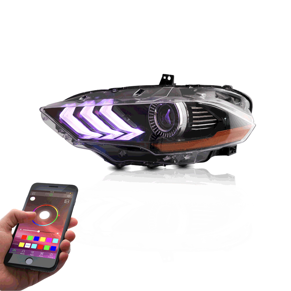 18-up Ford Mustang 6th Gen Vland LED Dual Beam Projector RGB strålkastare Black - 2