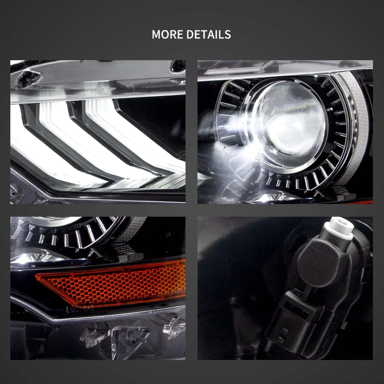 18-up Ford Mustang 6th Gen Vland LED Dual Beam Projector RGB strålkastare Black - 6