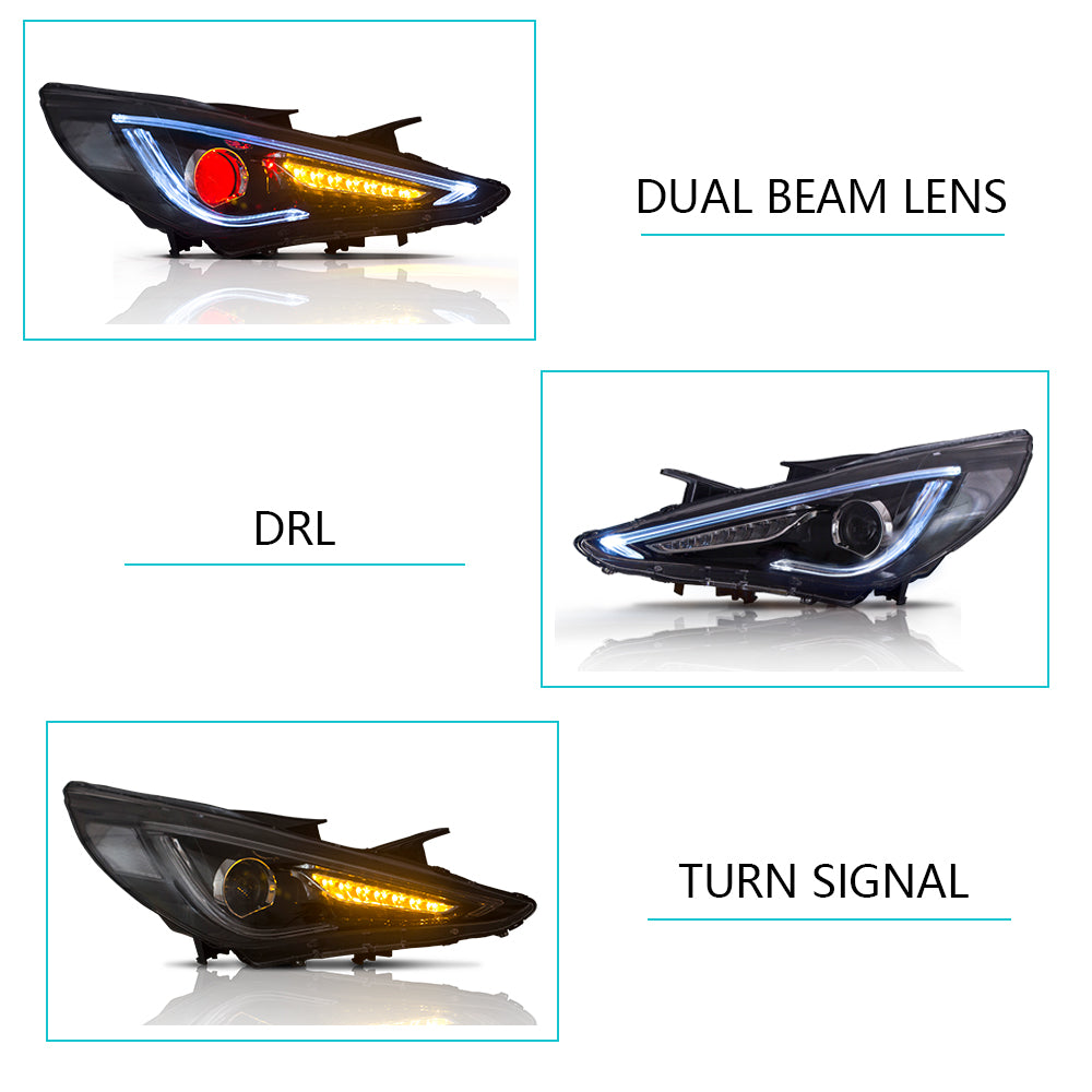 VLAND dubbelljus strålkastare för Hyundai 2011-2014 Sonata sekventiell Demon Eye (lampor ingår inte) - 6