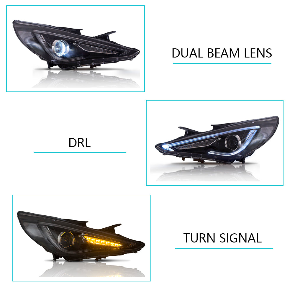 VLAND Carlamp Dual Beam Sequential strålkastare för Hyundai Sonata 2011-2014 Q5 (Bulbs Not Included) - 7